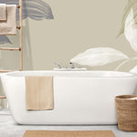 Tapet personalizat leaf cu frunze minimalist cu frunze stilizate in tonuri de bej si gri perfect pentru un design echilibrat si modern beige balance