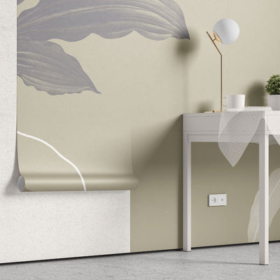 tapet personalizat leaf cu frunze minimalist cu frunze stilizate in tonuri de bej si gri perfect pentru un design echilibrat si modern beige balance