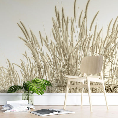 fototapet personalizat leaf cu frunze si tulpini inalte de trestie in nuante aurii ideal pentru a adauga textura si un sentiment de inaltime spatiului golden reed