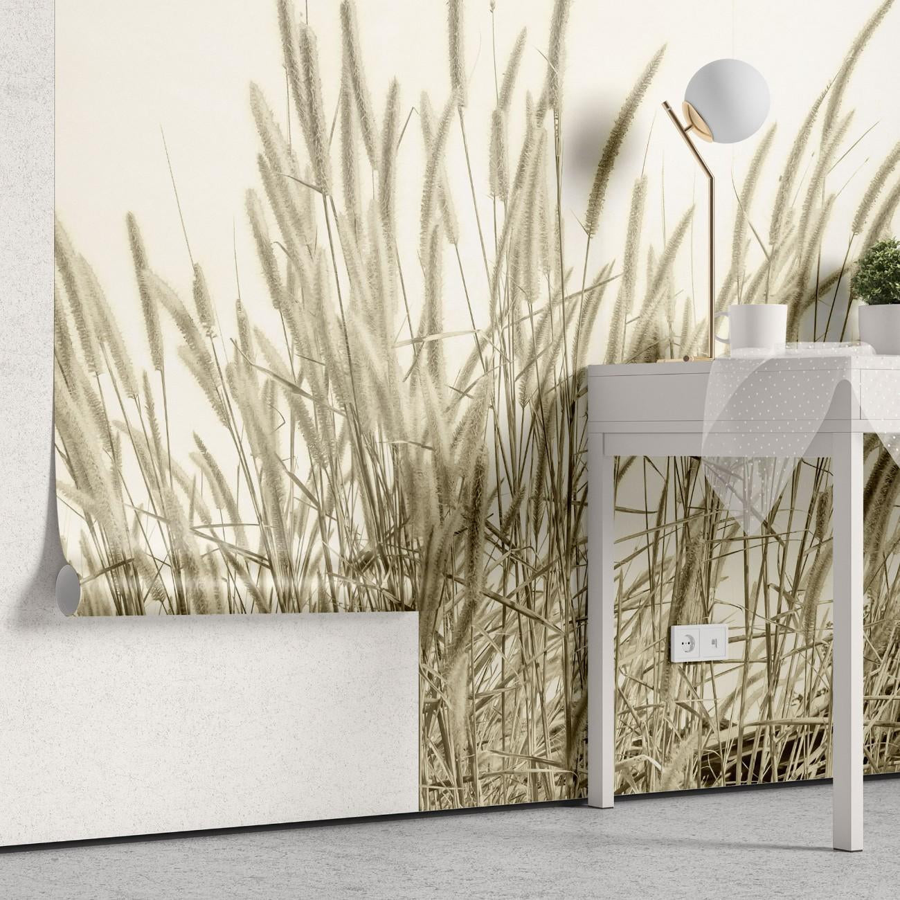 fototapet personalizat leaf cu frunze si tulpini inalte de trestie in nuante aurii ideal pentru a adauga textura si un sentiment de inaltime spatiului golden reed