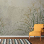 Tapet personalizat leaf cu frunze artistic cu iarba de trestie in culori naturale pe un fundal abstract cu nori inspirand liniste si natura delta