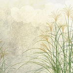 Tapet personalizat leaf cu frunze artistic cu iarba de trestie in culori naturale pe un fundal abstract cu nori inspirand liniste si natura delta