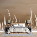 Tapet personalizat leaf cu frunze cu spice albe de grau pe un fundal maro deschis oferind un accent subtil de natura si eleganta wheat accent