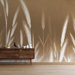 Tapet personalizat leaf cu frunze cu spice albe de grau pe un fundal maro deschis oferind un accent subtil de natura si eleganta wheat accent