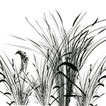 Tapet personalizat leaf cu pasari si trestie in siluete negre pe un fundal alb pur pentru un contrast modern si un aspect artistic bird reed white