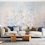 Tapet personalizat leaf cu crengute delicate si frunze in nuante pastelate pe un fundal luminos creand o atmosfera eterica si relaxanta heaven leaves
