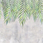 Tapet personalizat leaf cu frunze de palmier suspendate in nuante de verde pe un fundal cu aspect texturat perfect pentru un design fresh si vivid hanging palm leaves