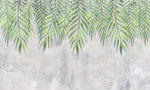 Tapet personalizat leaf cu frunze de palmier suspendate in nuante de verde pe un fundal cu aspect texturat perfect pentru un design fresh si vivid hanging palm leaves