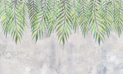 tapet personalizat leaf cu frunze de palmier suspendate in nuante de verde pe un fundal cu aspect texturat perfect pentru un design fresh si vivid hanging palm leaves