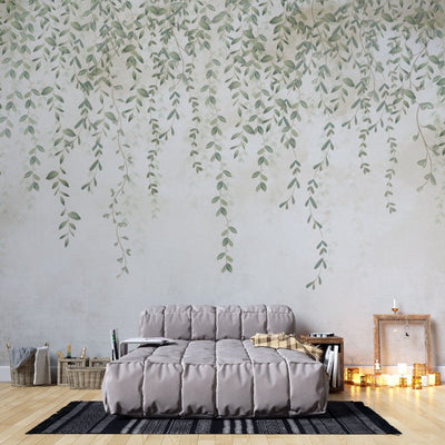 tapet personalizat leaf cu frunze mici delicate in nuante de verde pal cazand in cascada ideal pentru un decor proaspat si primitor pretty little leaves