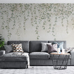 Tapet personalizat leaf cu frunze mici delicate in nuante de verde pal cazand in cascada ideal pentru un decor proaspat si primitor pretty little leaves