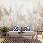Fototapet personalizat leaf cu iarba de pampas si flori mici in tonuri de sepia si bej oferind un sentiment de naturalete si caldura cu un aer romantic flowerish sepia