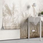 Fototapet personalizat leaf cu iarba de pampas si flori mici in tonuri de sepia si bej oferind un sentiment de naturalete si caldura cu un aer romantic flowerish sepia