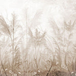Fototapet personalizat leaf cu iarba de pampas si flori mici in tonuri de sepia si bej oferind un sentiment de naturalete si caldura cu un aer romantic flowerish sepia