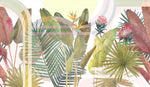 Tapet personalizat leaf in stil art deco cu frunze tropicale si flori exotice in culori vii pe un fundal geometric pentru un design indraznet si artistic art deco leaves