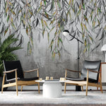 Tapet personalizat leaf cu ramuri delicate de salcie cu frunze in nuante de verde si gri pe un fundal texturat oferind un aspect natural si linistitor wilow wall