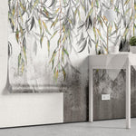 Tapet personalizat leaf cu ramuri delicate de salcie cu frunze in nuante de verde si gri pe un fundal texturat oferind un aspect natural si linistitor wilow wall