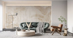Tapet personalizat leaf cu frunze de palmier in tonuri de bej pe un fundal texturat deschis aducand o atmosfera calda si luminoasa tropical texture