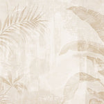 Tapet personalizat leaf cu frunze de palmier in tonuri de bej pe un fundal texturat deschis aducand o atmosfera calda si luminoasa tropical texture