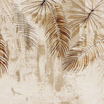 Tapet personalizat leaf cu frunze de palmier cazatoare in nuante de maro deschis pe un fundal texturat asemanator inului oferind un aspect natural si elegant tropical linen