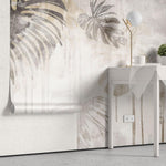 Tapet personalizat leaf cu frunze de monstera in nuante de gri si maro cu un efect de curgere artistica pe un fundal texturat pentru un design modern monstera flows