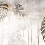 Tapet personalizat leaf cu frunze de monstera in nuante de gri si maro cu un efect de curgere artistica pe un fundal texturat pentru un design modern monstera flows