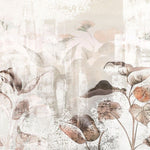 Tapet personalizat leaf cu frunze mari stilizate in tonuri de bej si maro pe un fundal cu aspect de panza pentru un decor artistic si natural canvas leaves