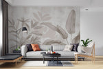 Tapet personalizat leaf cu frunze stilizate in tonuri de bej si gri cu un aspect de hartie texturata ideal pentru un decor natural si calm paper leaves