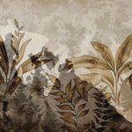 Tapet personalizat leaf cu frunze tropicale in tonuri de sepia si maro avand un aspect invechit perfect pentru un decor cu un aer vintage si sofisticat burnt leaves