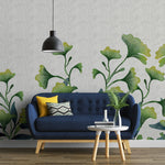 Tapet Personalizat Leaf cu frunze mici verzi de ginkgo cu fundal texturat - LITTLE GINKGO