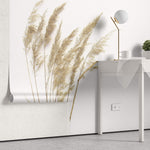 Tapet Personalizat Leaf cu trestie de camp pe fundal alb - MINIMALIST REEDS