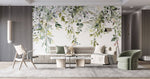 Tapet Personalizat Leaf cu elemente florale si frunze pictate pe fundal alb - FLORAL LEAF