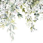 Tapet Personalizat Leaf cu elemente florale si frunze pictate pe fundal alb - FLORAL LEAF