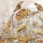 Tapet Personalizat Leaf cu frunze mari aramii pe fundal bej texturat - GOLDEN LEAVES BEIGE