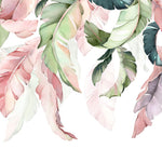 Tapet Personalizat Leaf cu frunze in stil watercolor in nuante de verde si roz - PINKY HANGING LEAVES