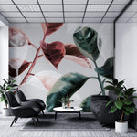Tapet Personalizat Leaf cu frunze de ficus in nuante de rosu si verde - CONTRAST FICUS
