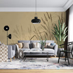Tapet Personalizat Leaf cu frunze si plante de camp abstracte in nuante de bej si crem 1 - SKETCHY REEDS