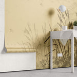 Tapet Personalizat Leaf cu frunze si plante de camp abstracte in nuante de bej si crem 1 - SKETCHY REEDS
