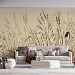 Tapet Personalizat Leaf cu frunze si plante de camp abstracte in nuante de bej si crem 2 - LANDSCAPE REEDS