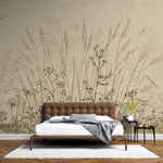 Tapet Personalizat Leaf cu frunze si plante de camp abstracte in nuante de bej si crem 3 - BEIGE FLORAL SKETCH