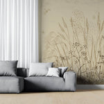 Tapet Personalizat Leaf cu frunze si plante de camp abstracte in nuante de bej si crem 3 - BEIGE FLORAL SKETCH