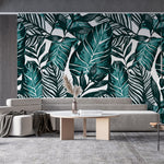 Tapet Personalizat Leaf cu ilustratie de frunze in nuante verde marin - GRAPHIC ART LEAVES CYAN