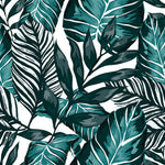 Tapet Personalizat Leaf cu ilustratie de frunze in nuante verde marin - GRAPHIC ART LEAVES CYAN