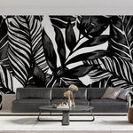 Tapet Personalizat Leaf cu ilustratie de frunze negre - GRAPHIC ART LEAVES BLACK
