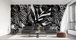 Tapet Personalizat Leaf cu ilustratie de frunze negre - GRAPHIC ART LEAVES BLACK