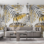 Tapet Personalizat Leaf cu frunze de palmier galbene cu gri - FUNKY YELLOW