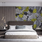 Tapet Personalizat Leaf cu frunze in nuante de gri si accente galbene - YELLOW ACCENT LEAF