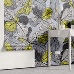 Tapet Personalizat Leaf cu frunze in nuante de gri si accente galbene - YELLOW ACCENT LEAF