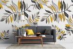 Tapet Personalizat Leaf cu frunze galbene si gri - CRAYON YELLOW LEAVES