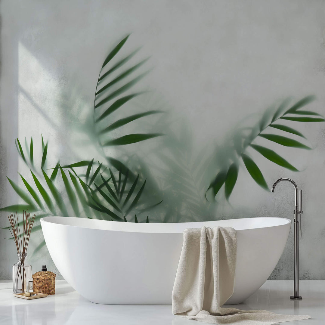 Tapet Personalizat Leaf cu frunze verzi in ceata - GLASS LEAVES I